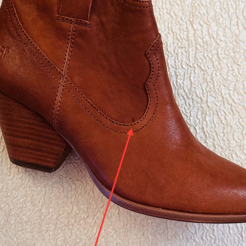 Frye Reina Western Ankle Boots Pointy Toe Cognac Brown Leather 7.5 NEW - Picture 10 of 10